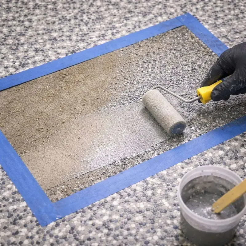 Epoxy floor repair and restoration in progress Sarasota County FL