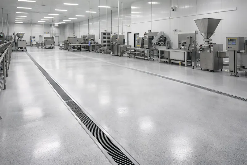 Food processing plant floor with drainage channel Sarasota County