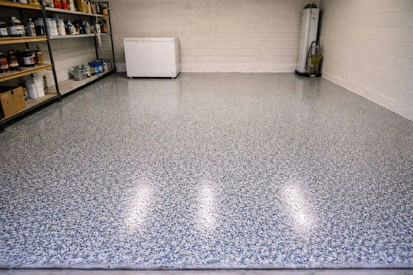 Finished epoxy garage floor in a Sarasota County home after professional installation