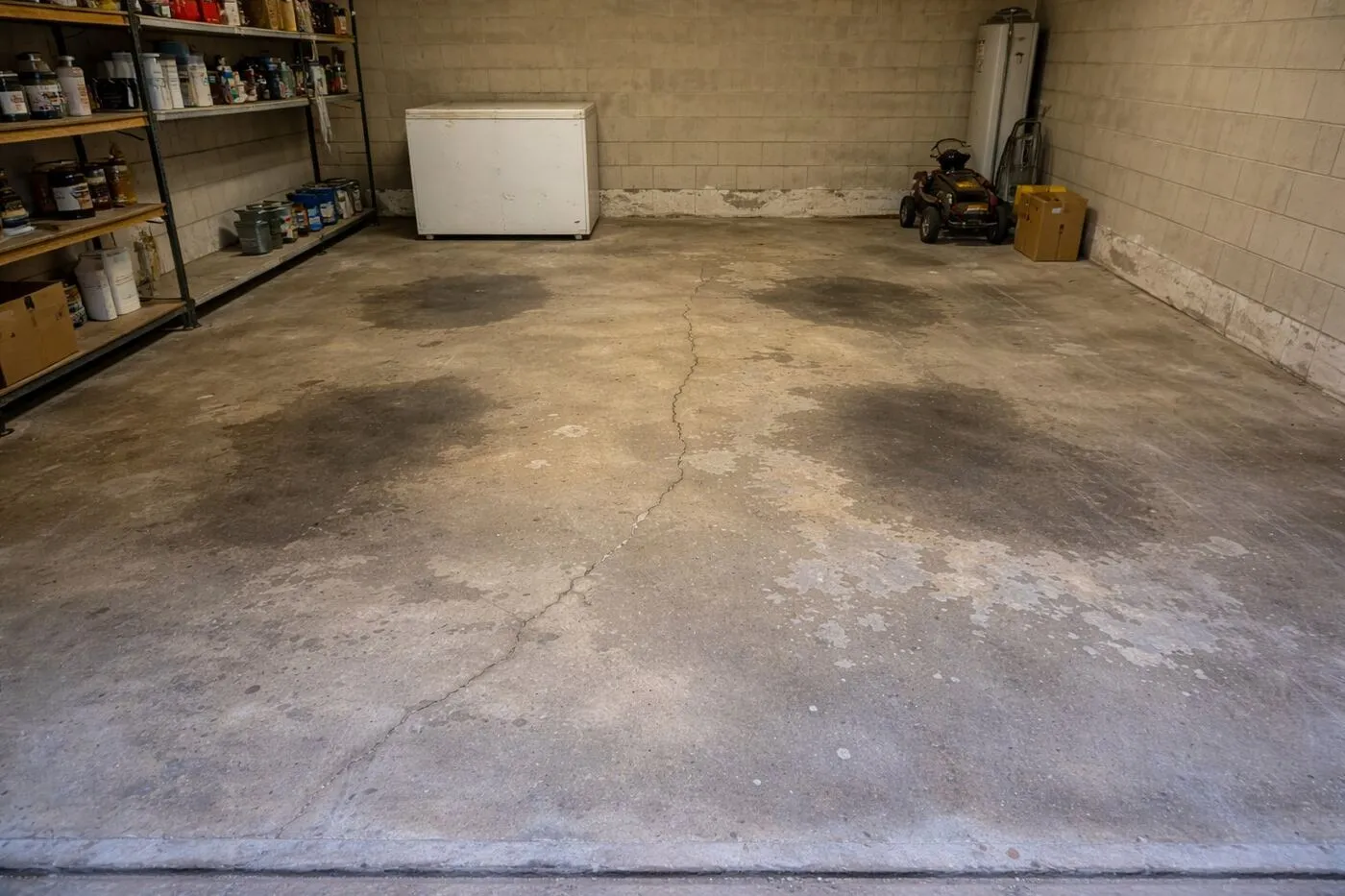 Bare concrete garage floor before epoxy coating in Sarasota County