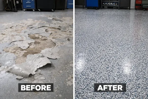 Before and after garage repair