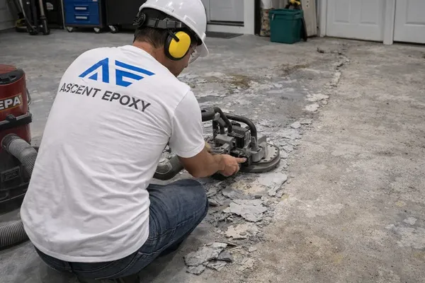 Stripping failed coating from concrete