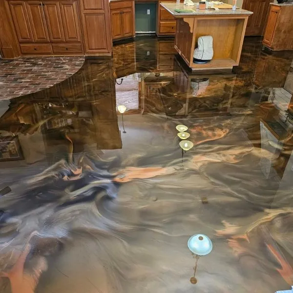 Metallic silver blue epoxy floor Sarasota County