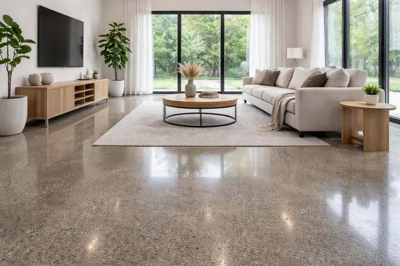 Polished concrete residential living room floor Sarasota County
