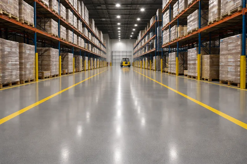 Warehouse epoxy floor with yellow safety line markings Sarasota County