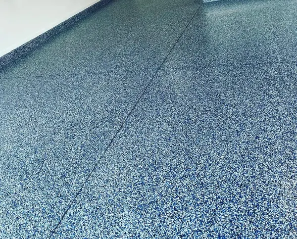 Blue and white flake garage epoxy floor coating Sarasota County